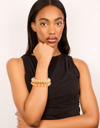 Gold & Orange Beaded Stretch Bracelets 2-Pack - link has visual effect only