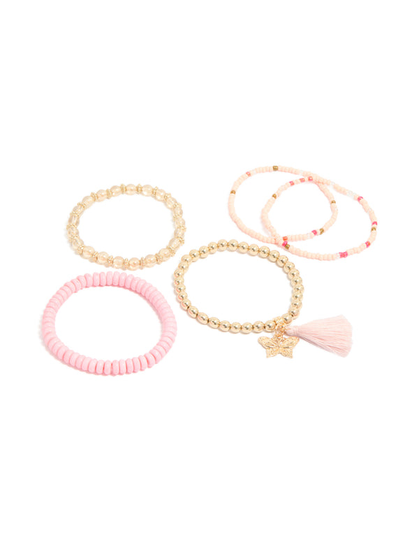 Gold & Pink Beaded Bracelets 5-Pack