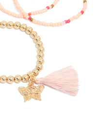 Gold & Pink Beaded Bracelets 5-Pack - link has visual effect only