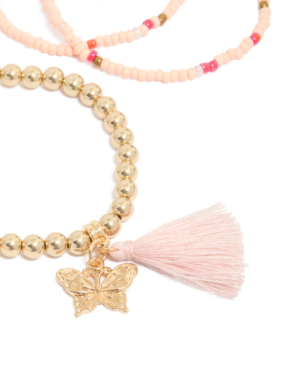 Gold & Pink Beaded Bracelets 5-Pack
