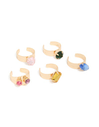 Gold Multicoloured Diamante Toe Rings 5-Pack - link has visual effect only