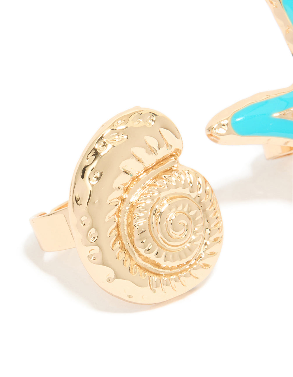 Gold Light Blue Enamel & Sea Life Rings 3-Pack