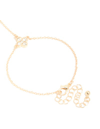 Gold Diamante Flower & Fixed Ring Hand Chain - link has visual effect only