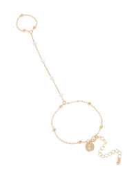 Gold Pearl & Ball Hand Chain - link has visual effect only