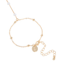 Gold Pearl & Ball Hand Chain - link has visual effect only