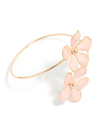 Gold Pink Enamel Flowers Arm Cuff - link has visual effect only
