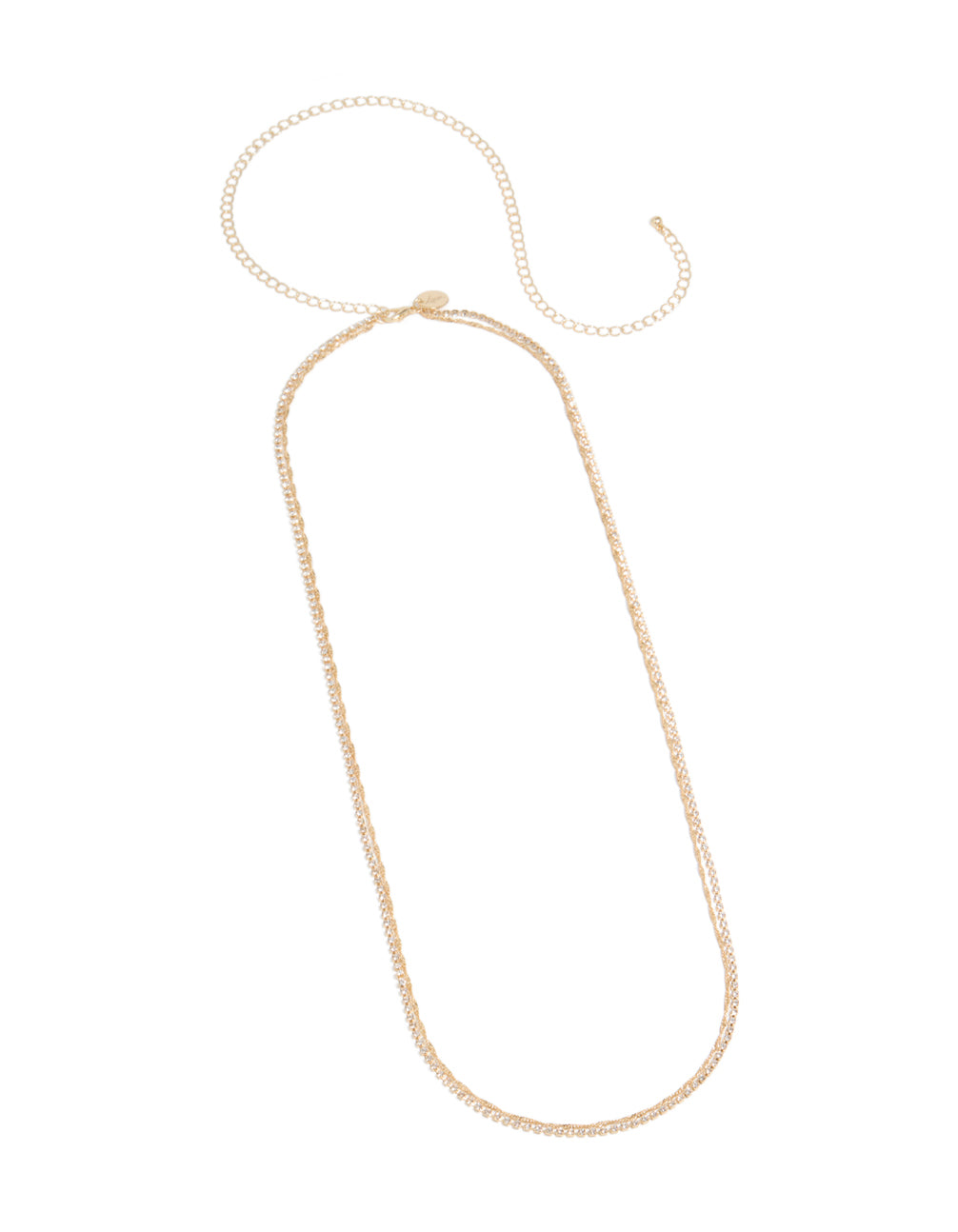 Featuring a gold double-layered waist chain with embellished crystal cubic zirconia front view