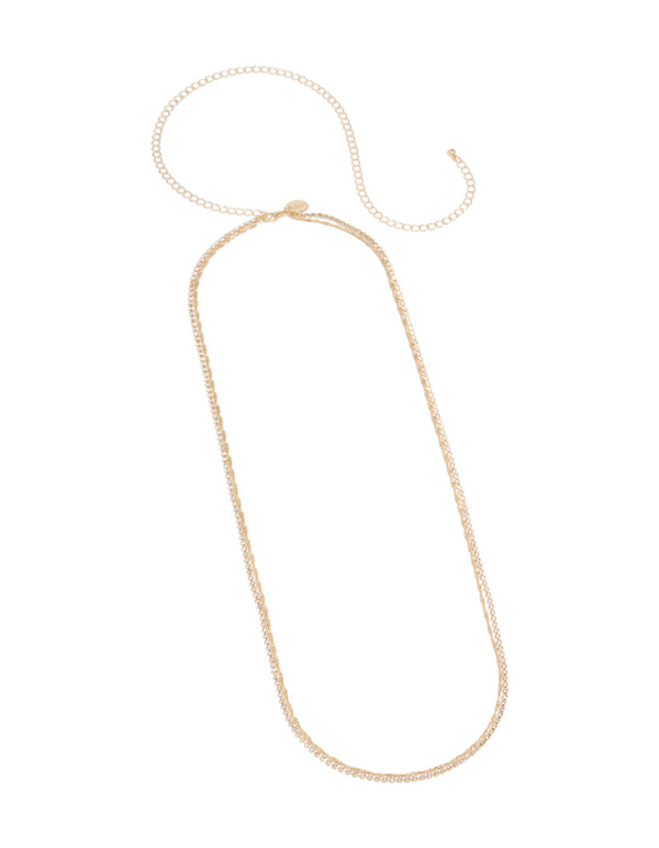 Gold Cubic Zirconia Tennis Double Layered Waist Chain