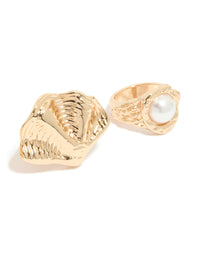 Gold Textured Starfish & Shell Rings 3-Pack - link has visual effect only