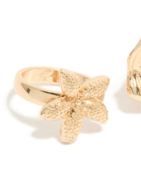 Gold Textured Starfish & Shell Rings 3-Pack - link has visual effect only