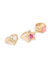 Brushed Gold Stone Rings 3-Pack - link has visual effect only