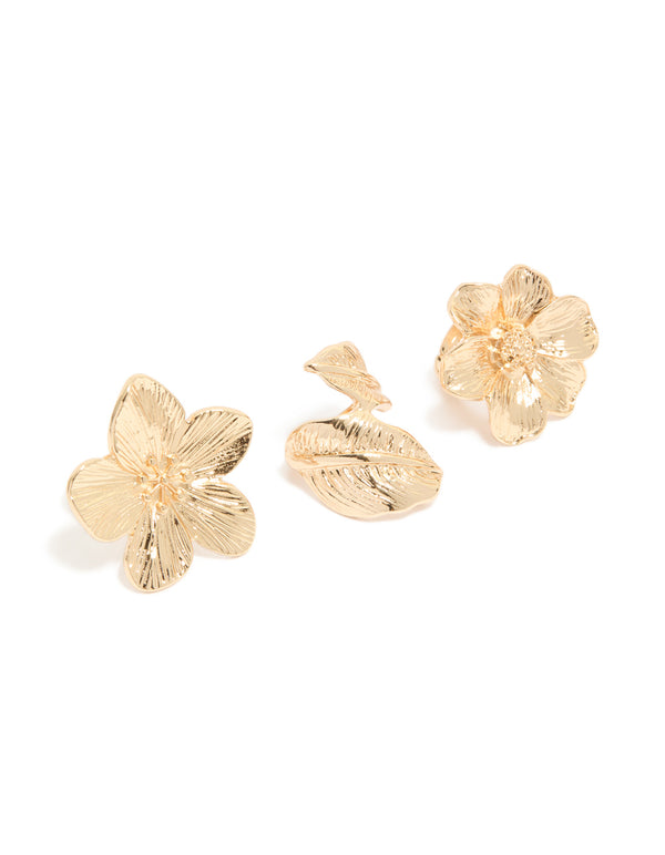 Gold Flower Rings 3-Pack