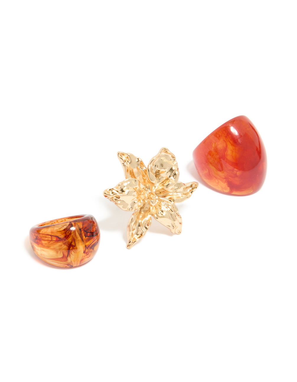 Brown Acrylic & Flower Rings 3-Pack