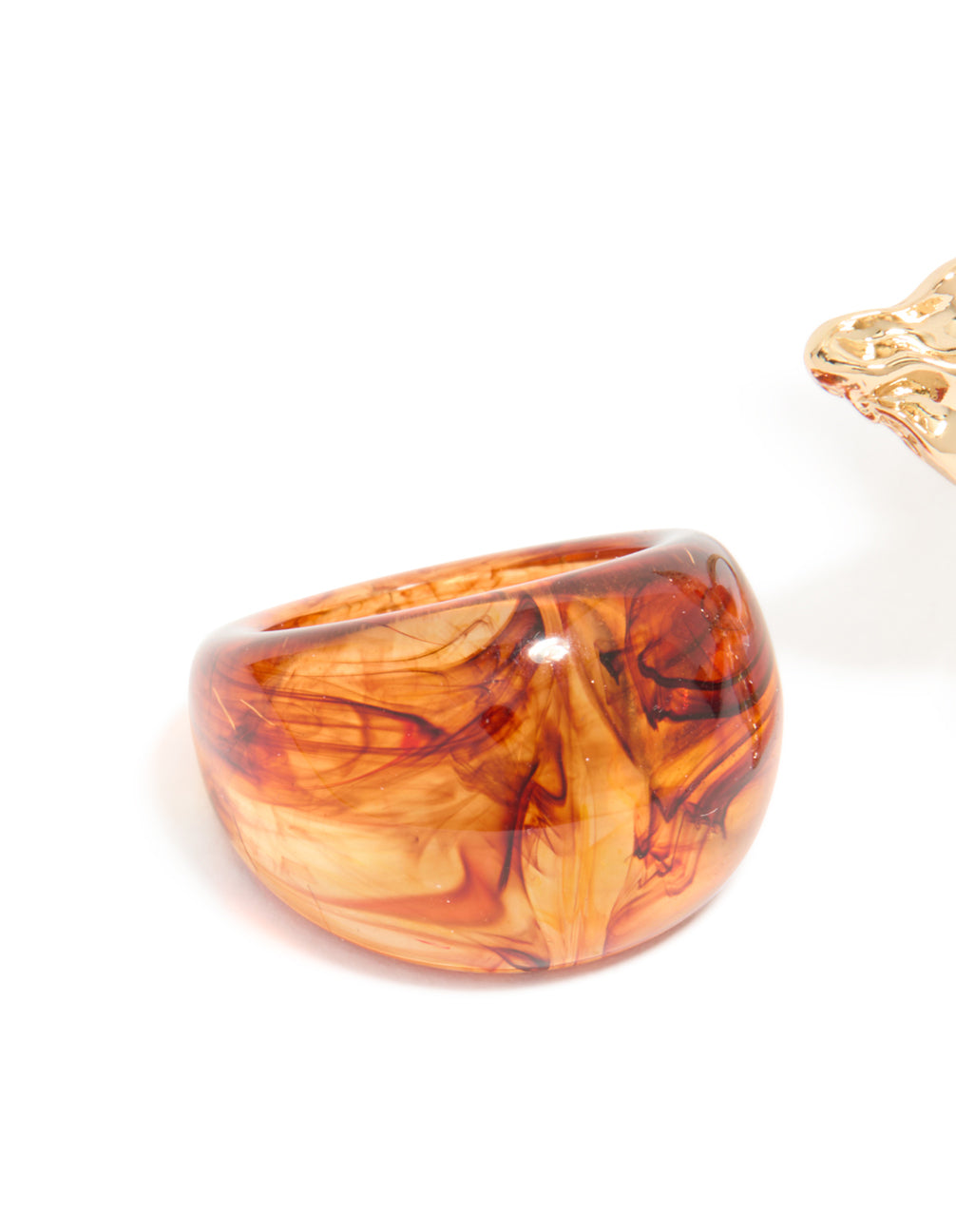 Brown Acrylic & Flower Rings 3-Pack