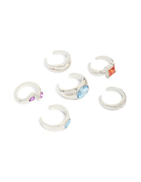 Silver Multicoloured Diamante Chunky Toe Rings 6-Pack - link has visual effect only