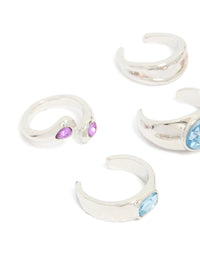 Silver Multicoloured Diamante Chunky Toe Rings 6-Pack - link has visual effect only