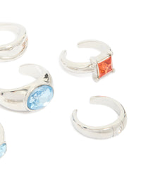 Silver Multicoloured Diamante Chunky Toe Rings 6-Pack - link has visual effect only