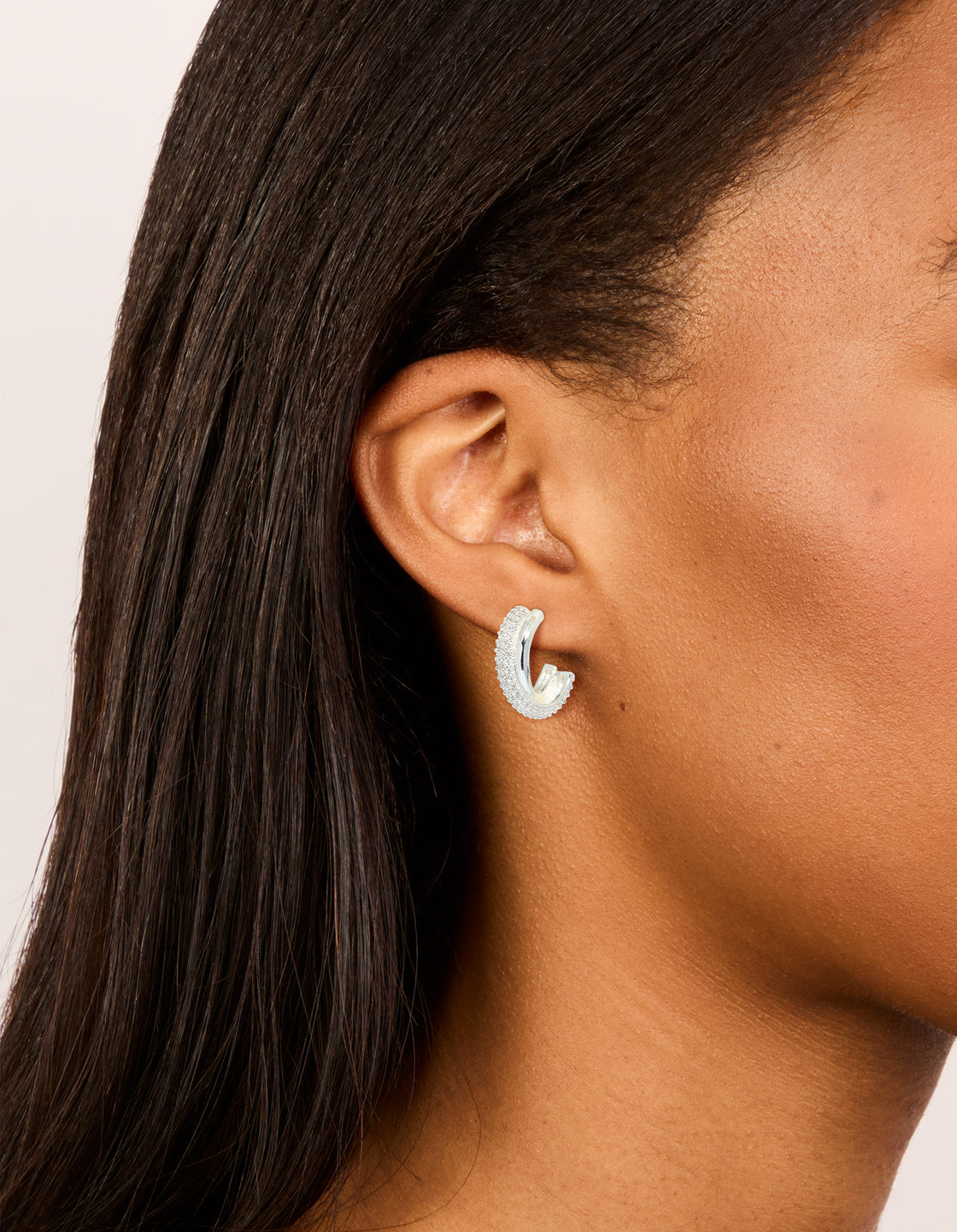 Silver Plated Cubic Zirconia Hoop Earrings