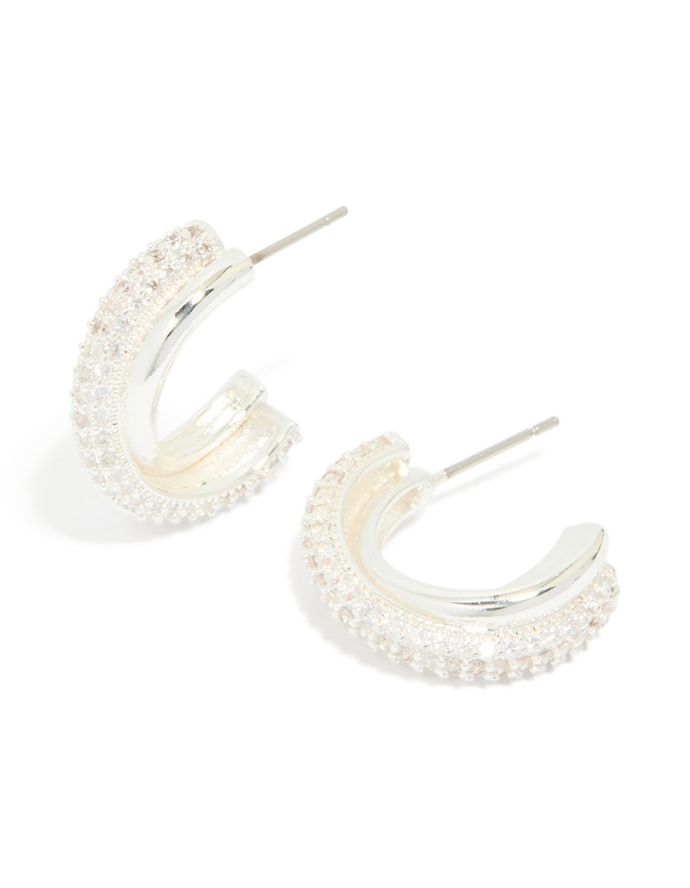Silver Plated Cubic Zirconia Hoop Earrings