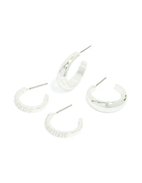 Silver Plated Cubic Zirconia & Smooth Hoop Earrings 2-Pack - link has visual effect only