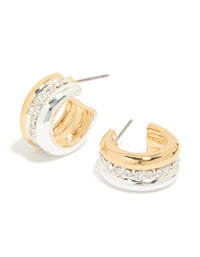 Mixed Metal Plated Cubic Zirconia Detailed Huggie Earrings - link has visual effect only