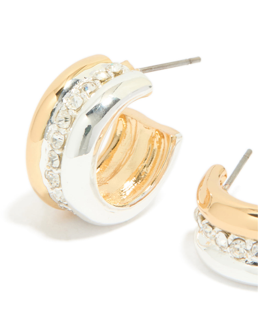 Mixed Metal Plated Cubic Zirconia Detailed Huggie Earrings