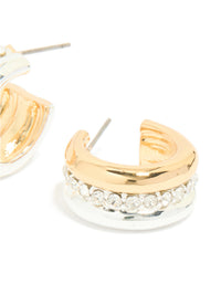 Mixed Metal Plated Cubic Zirconia Detailed Huggie Earrings - link has visual effect only