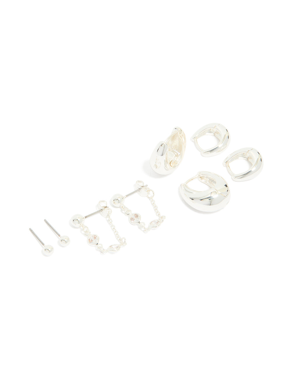 Silver Plated Chain & Huggie Earrings 4-Pack