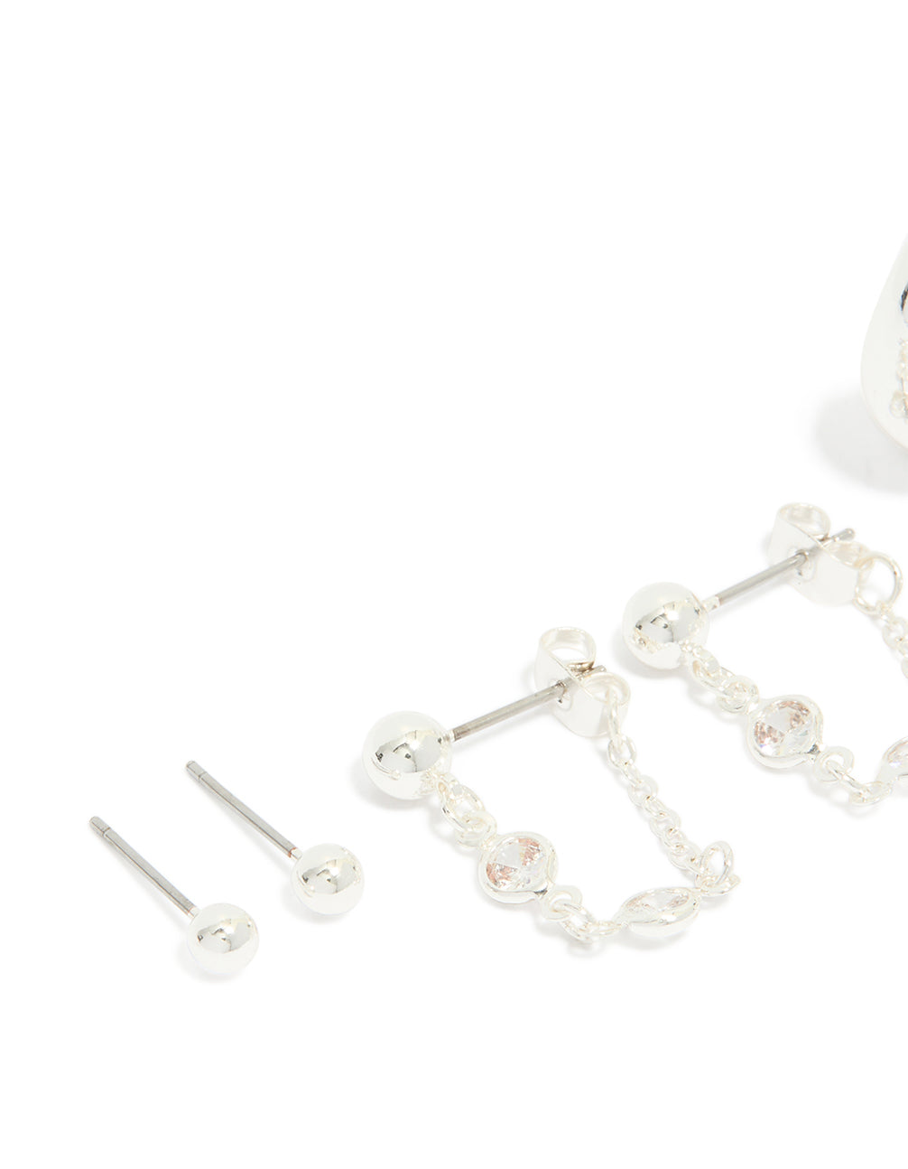 Silver Plated Chain & Huggie Earrings 4-Pack