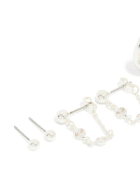 Silver Plated Chain & Huggie Earrings 4-Pack - link has visual effect only
