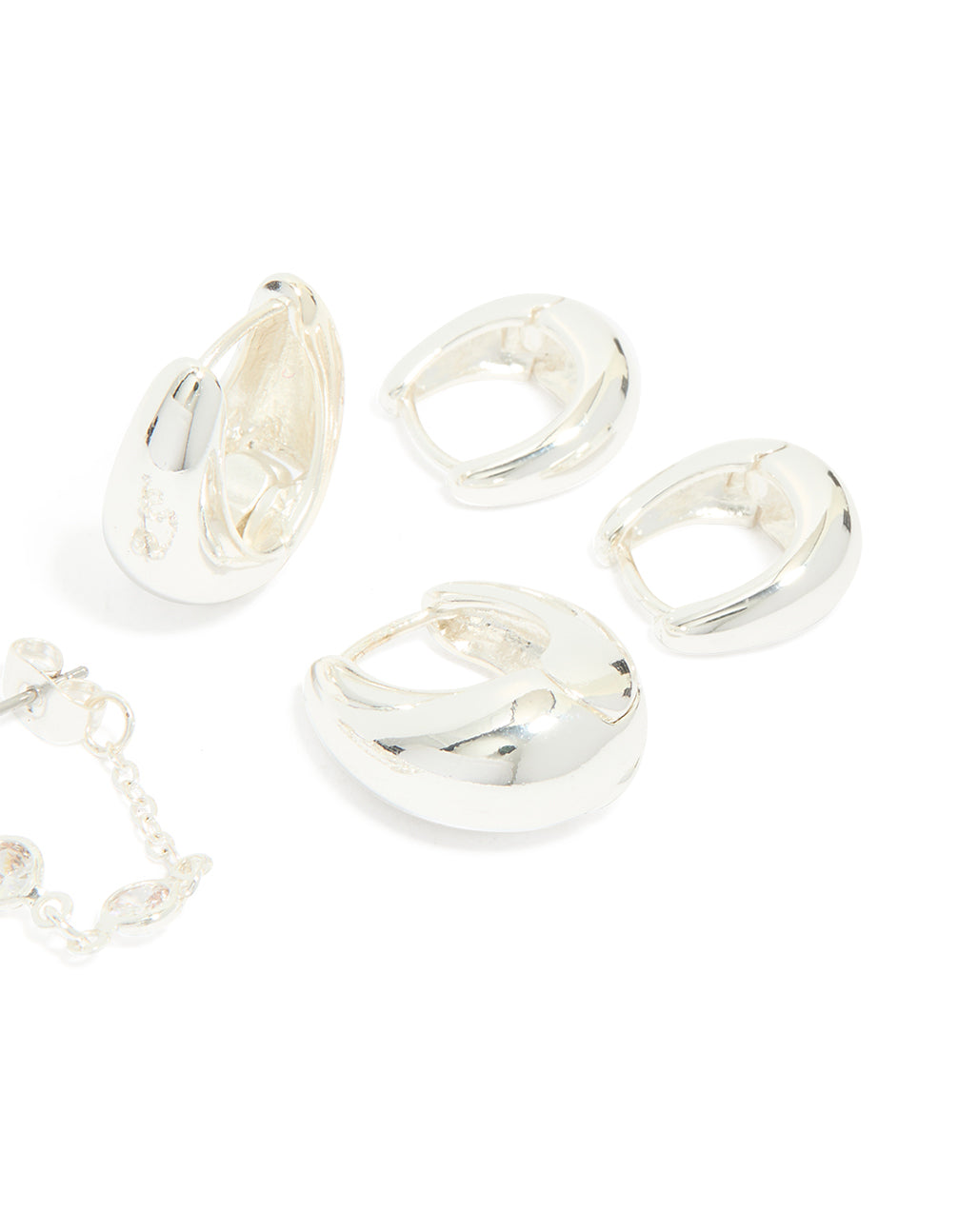 Silver Plated Chain & Huggie Earrings 4-Pack