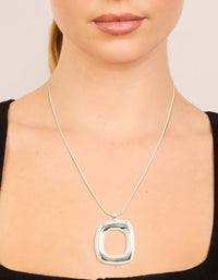Silver Plated Puffy Square Pendant Necklace - link has visual effect only