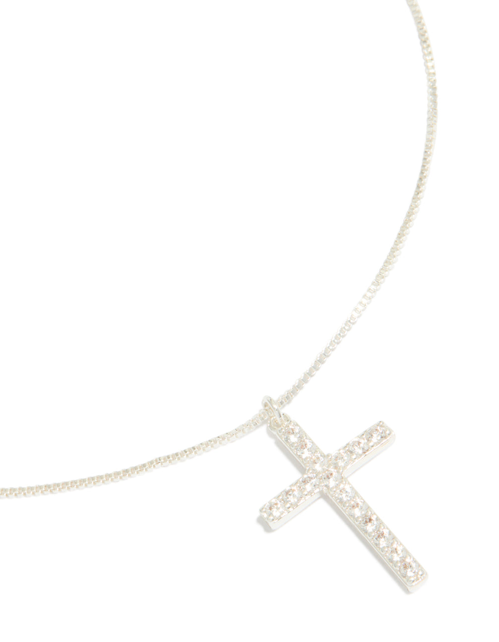 Silver Plated Diamante Cross Fine Chain Necklace