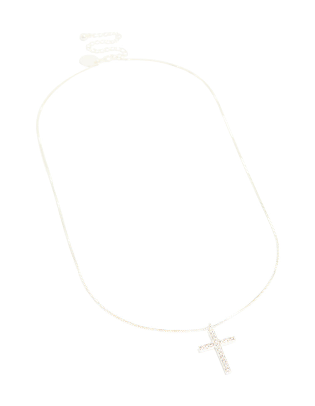 Silver Plated Diamante Cross Fine Chain Necklace