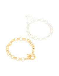 Mixed Metal Plated Round Open Fob Chain Bracelets 2-Pack - link has visual effect only