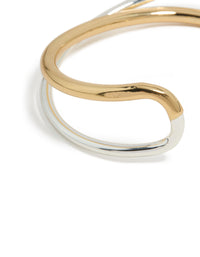 Mixed Metal  Plated  Open Crossover Wrist Cuff - link has visual effect only