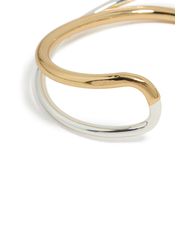 Mixed Metal  Plated  Open Crossover Wrist Cuff
