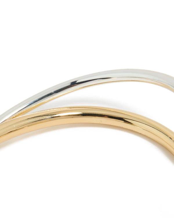Mixed Metal  Plated  Open Crossover Wrist Cuff