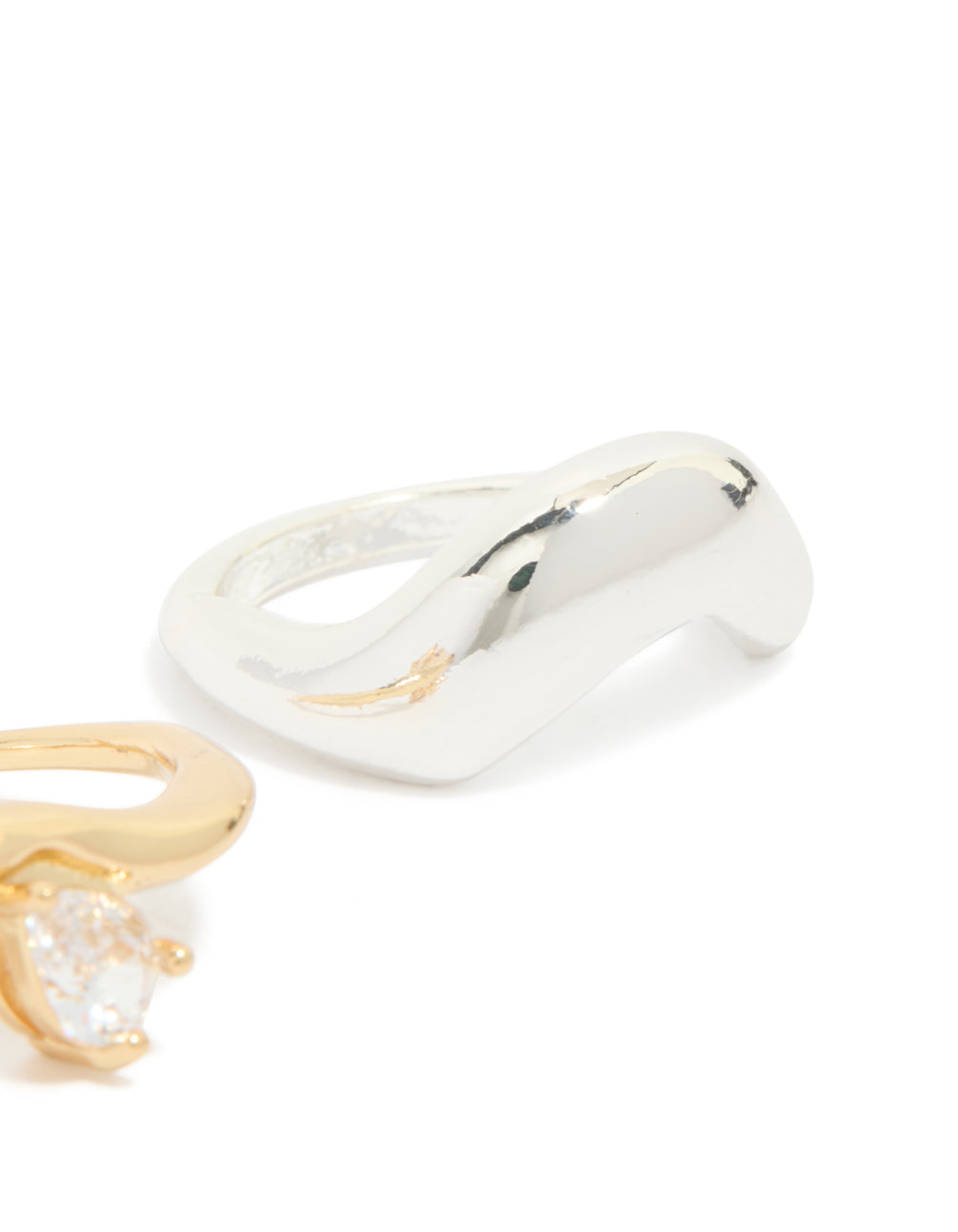Featuring mixed metal plated cubic zirconia chunky wave rings 2-pack detail view