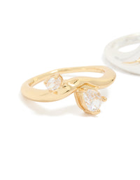 Mixed Metal Plated Cubic Zirconia Chunky Wave Rings 2-Pack - link has visual effect only