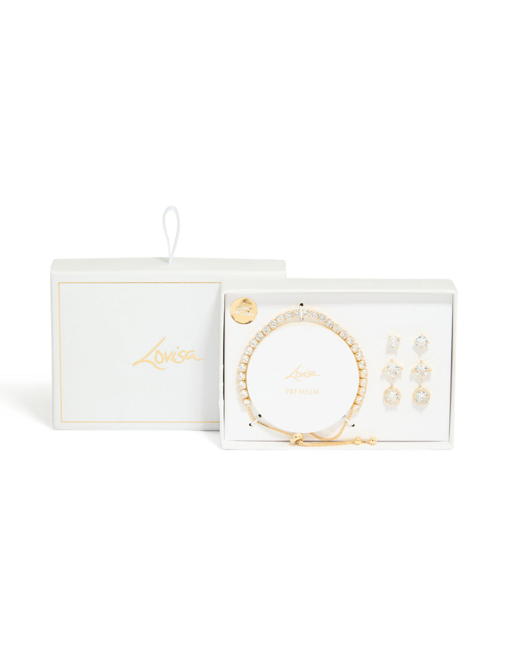 Gold Plated Cubic Zirconia Mixed Stud Earrings & Bracelet Set