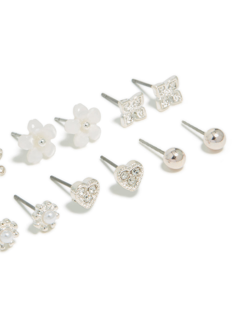 Silver Pearl Flower & Butterfly Earrings 8-Pack