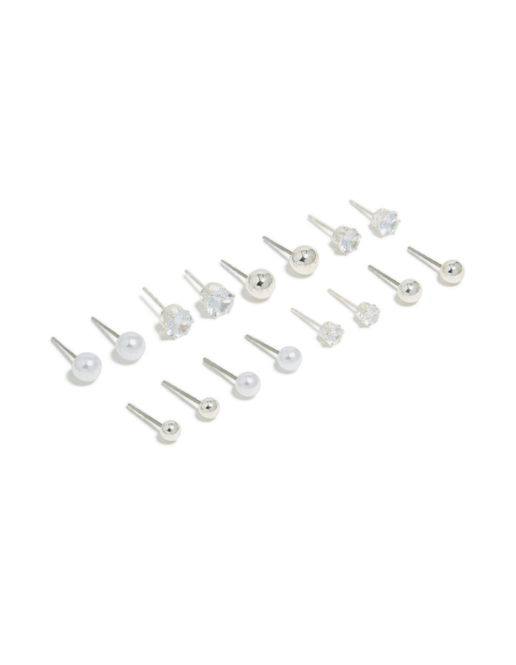 Silver Mixed Basic Stud Earrings 8-Pack