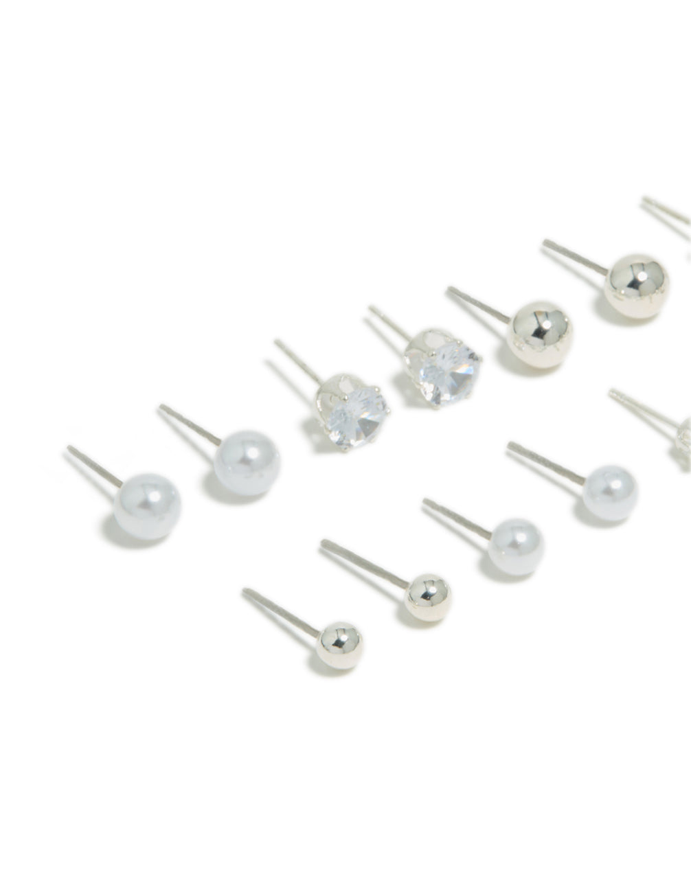 Silver Mixed Basic Stud Earrings 8-Pack