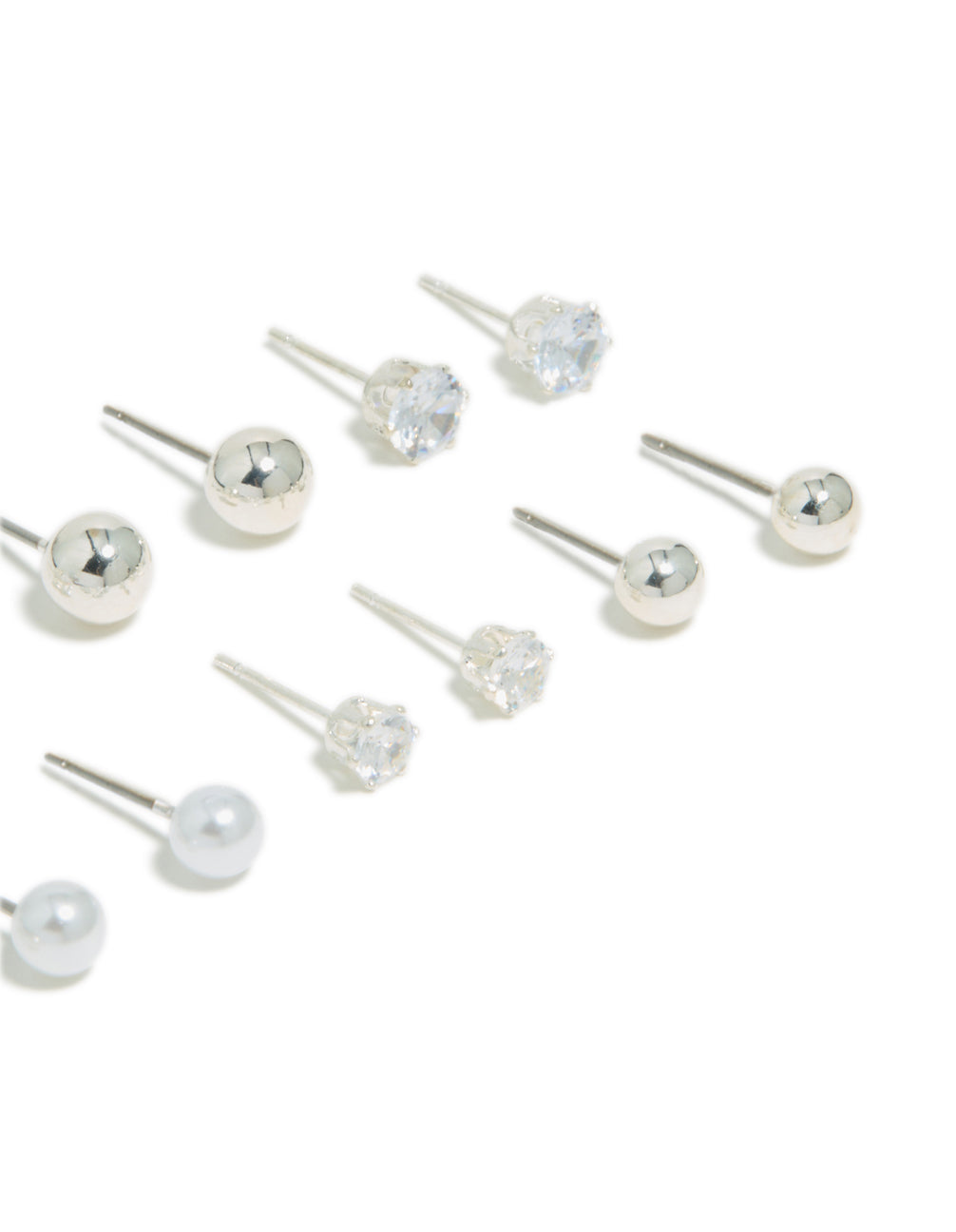 Silver Mixed Basic Stud Earrings 8-Pack