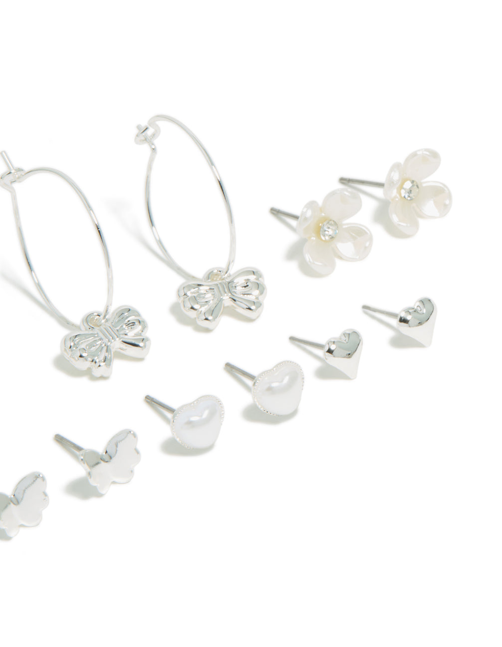 Silver Bee & Pearlised Flower Earrings 8-Pack