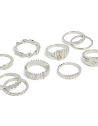 Silver Signet Ribbed & Twisted Rings 10-Pack - link has visual effect only