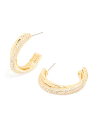 Gold Plated Cubic Zirconia Illusion Medium Hoop Earrings - link has visual effect only