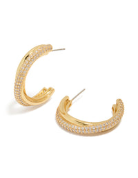 Gold Plated Cubic Zirconia Illusion Medium Hoop Earrings - link has visual effect only