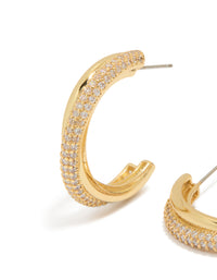 Gold Plated Cubic Zirconia Illusion Medium Hoop Earrings - link has visual effect only